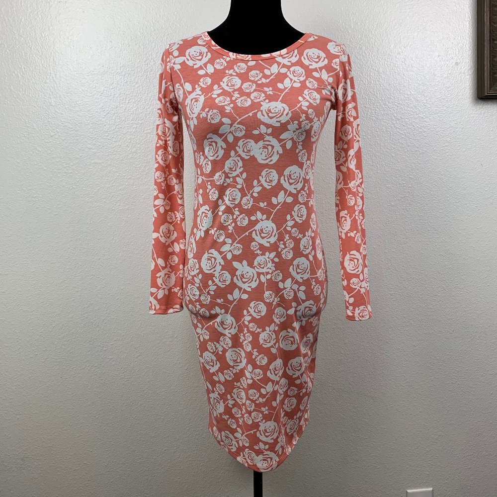 NWOT LULAROE Debbie Dress Peach White‎ Roses Print